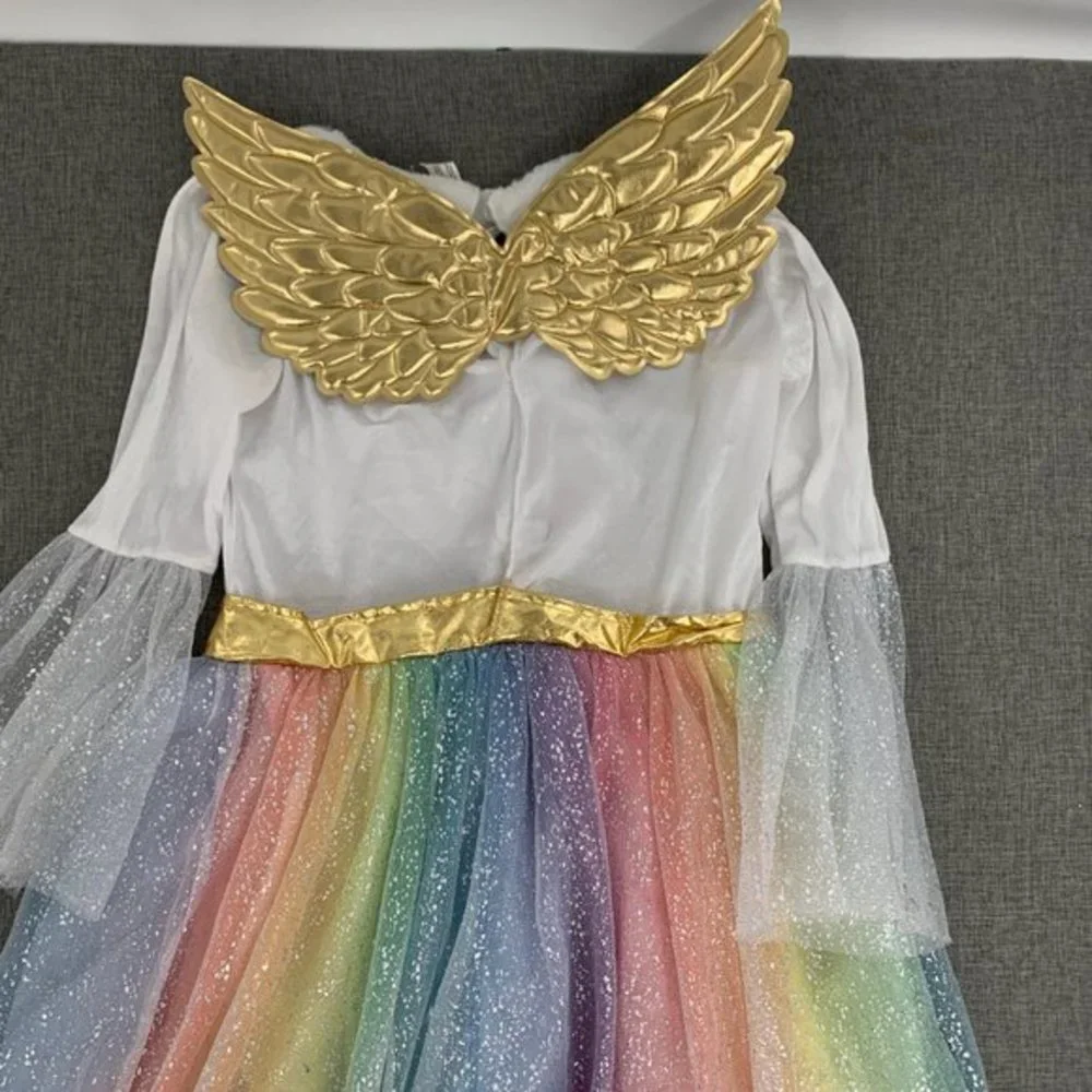 Girls Rainbow Unicorn‎ Costume Dress Beautiful Sparkle Sequin Angel Wings Large